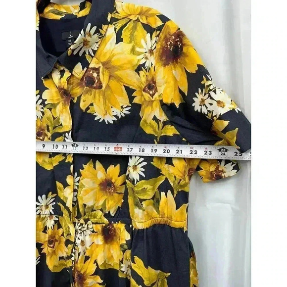 Jason Wu 2XP Blue Sunflower Floral‎ Tie Waist Button Down Collared Midi Dress - Picture 9 of 13